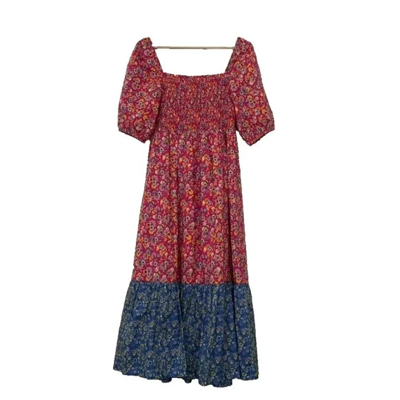 House of Harlow 1960 Pink Floral Smocked Midi Dress Size Medium - Picture 2 of 6